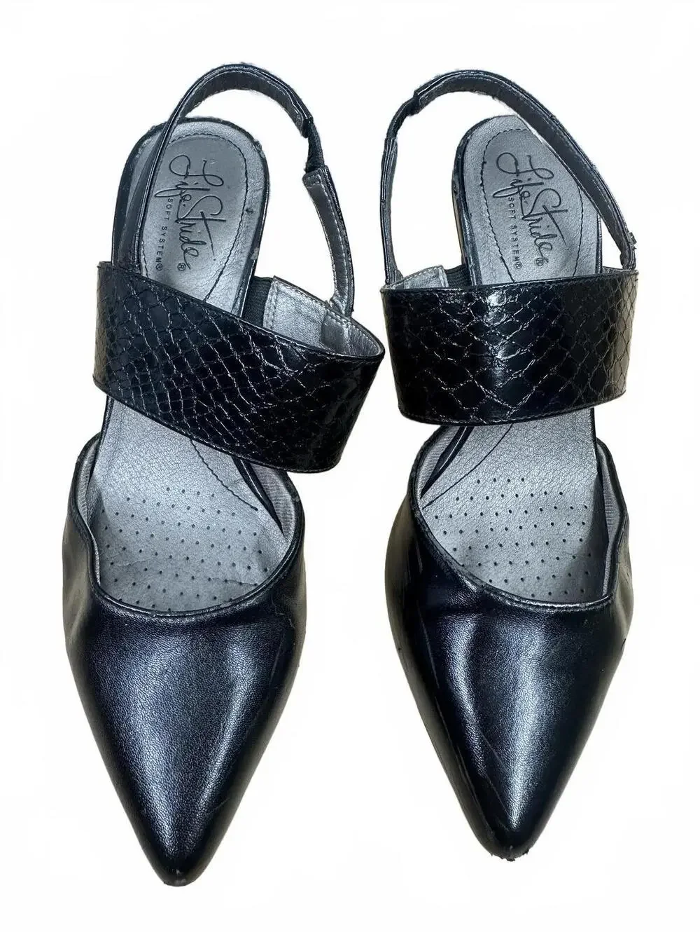 LifeStride Black Kitten Heel Slingback Pumps Pointed Toe